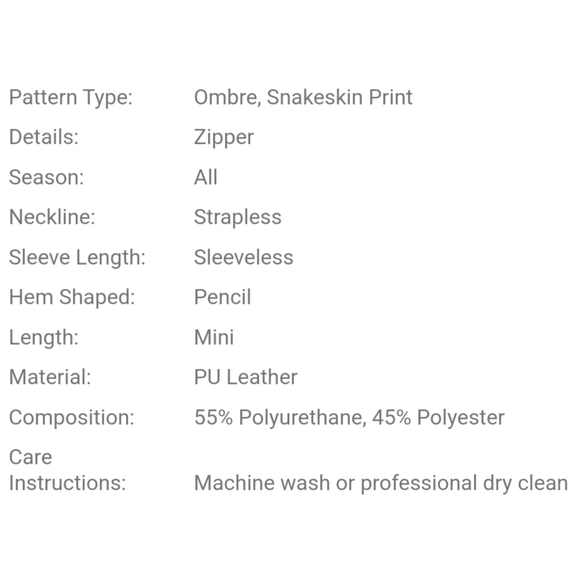 Plus Size Snakeskin Print Ombre PU Vegan Leather Tube Top Style Dress - Picture 13 of 13
